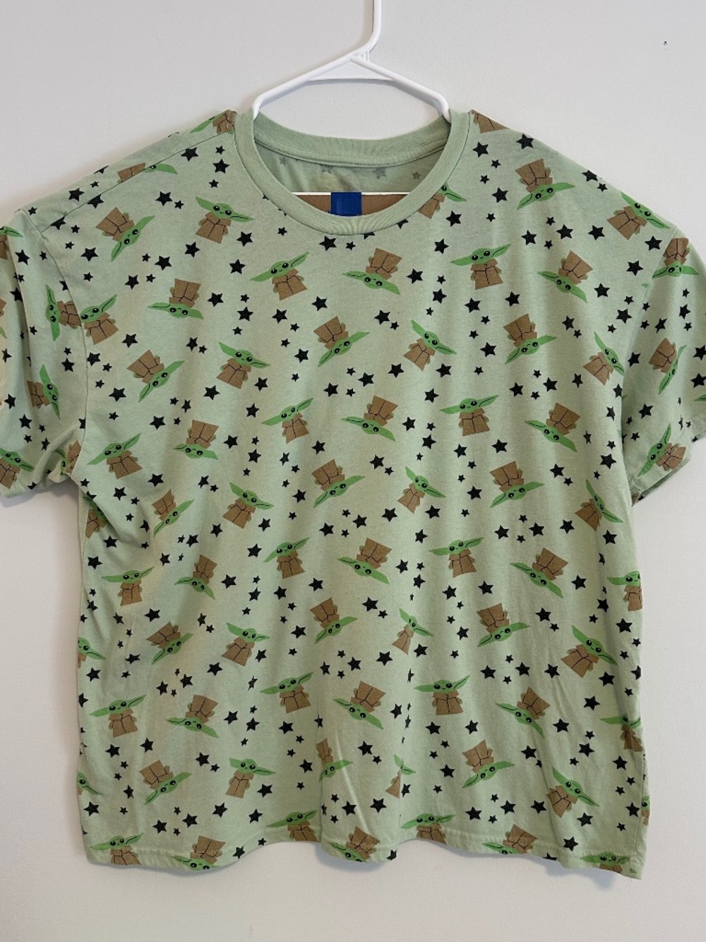 Baby Yoda AOP Graphic Print T-Shirt XL Green Y2K Cartoon Short Sleeve